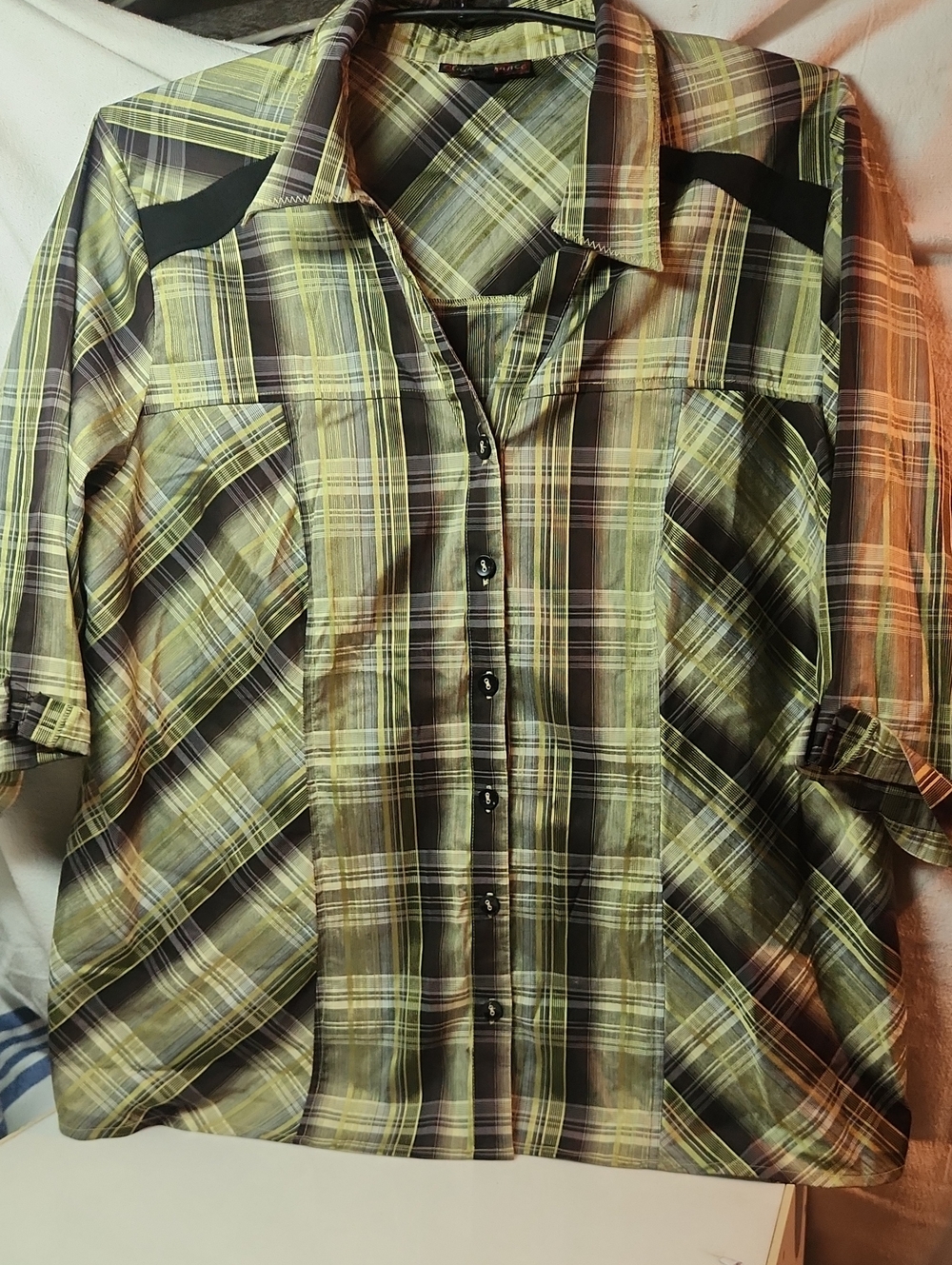 Claire's Olive Green Plaid Button-Down Shirt